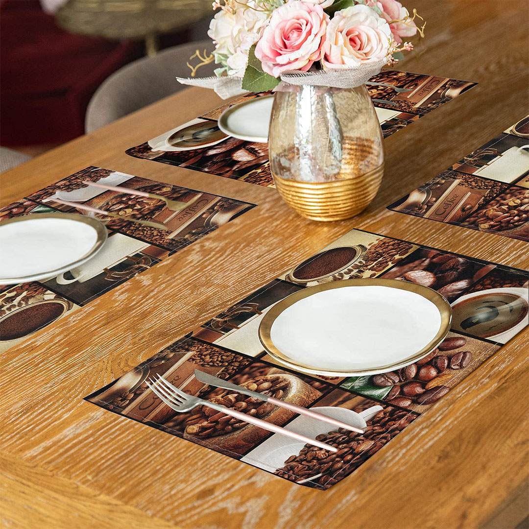 مجموعة مفارش طعام منسوجة من القطن والكتان - 4 قطع