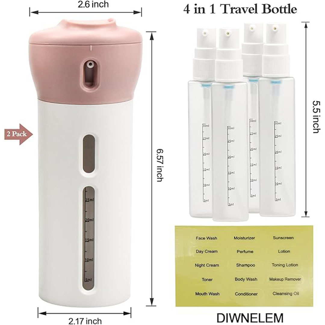 مجموعة زجاجات سفر 4 في 1 مقاومة للتسرب - وردي