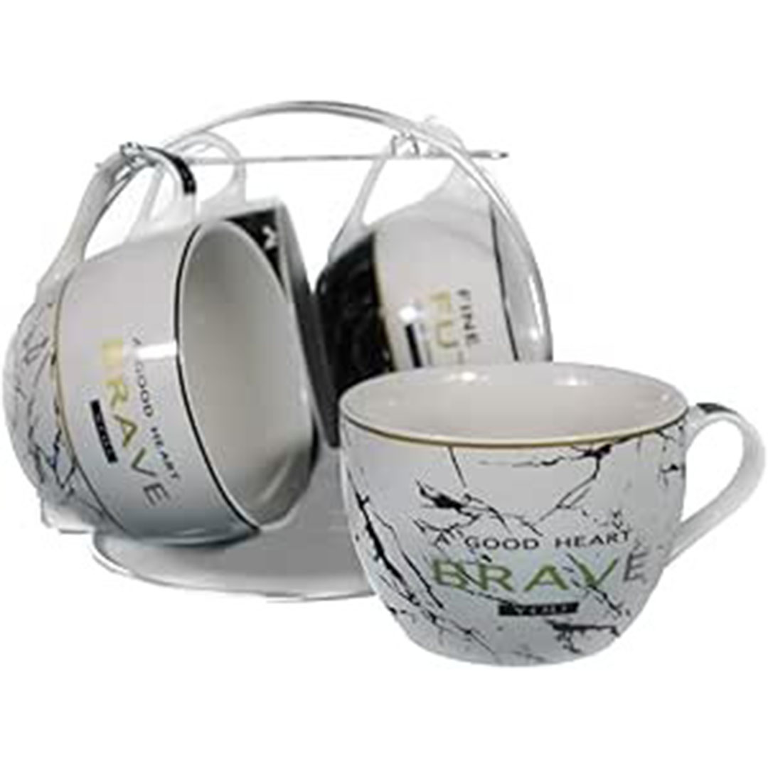 أكواب شوربة بتصميم قلوب صغيرة مع حامل - 4 قطع