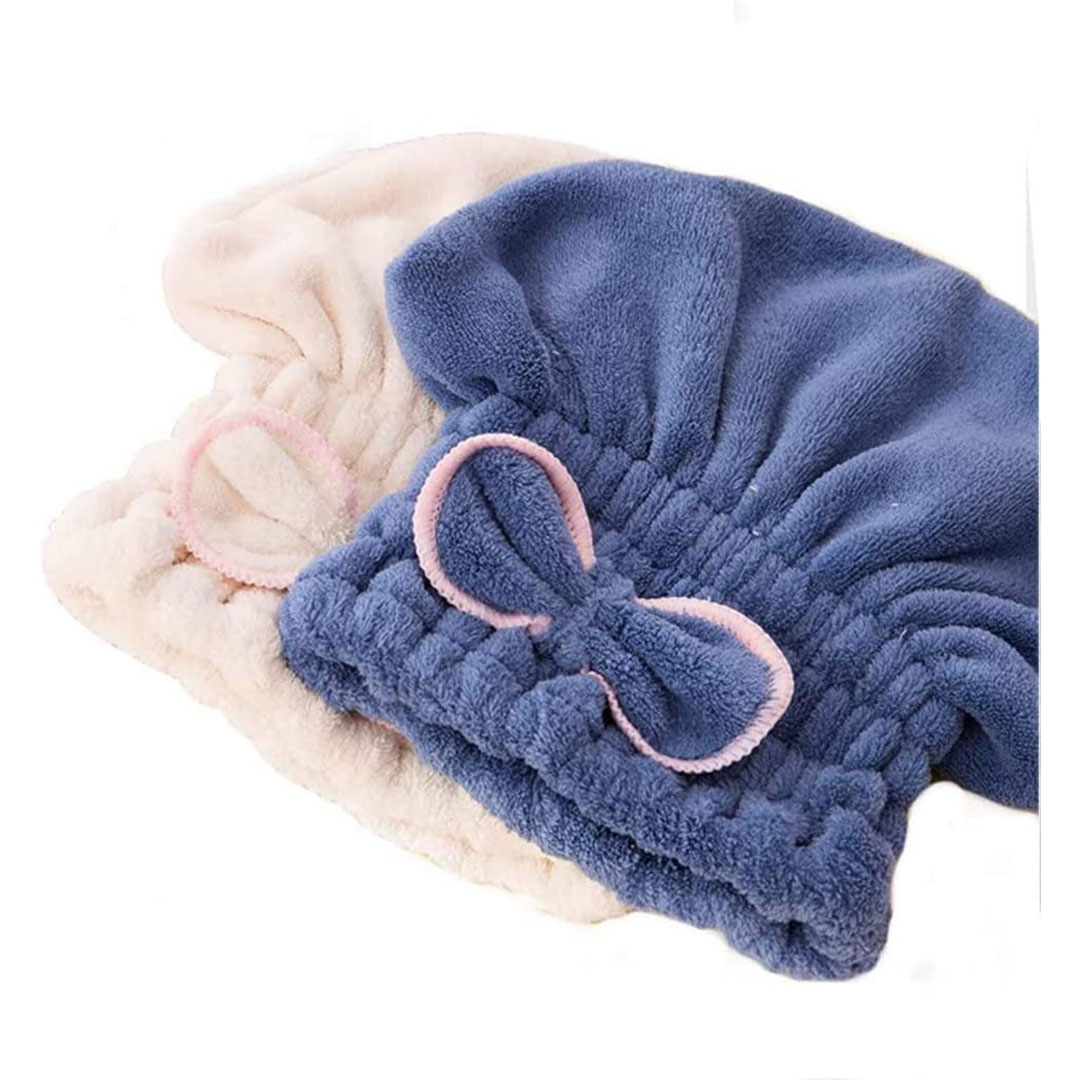 فوطة استحمام لتجفيف الشعر - 2 قطعه - أزرق / بيج