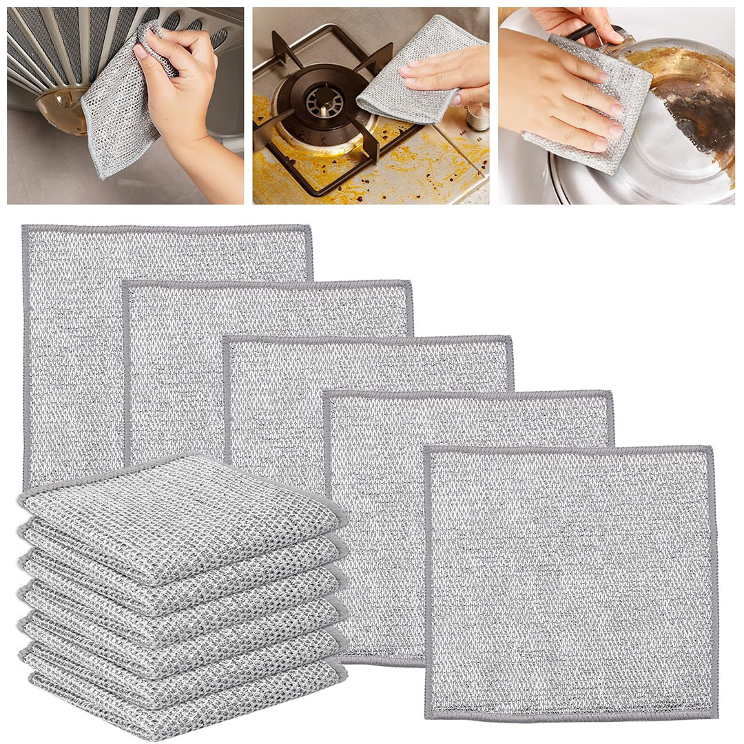 فوطة غسيل مواعين ستانلس ستيل - 10 قطعة - فضي