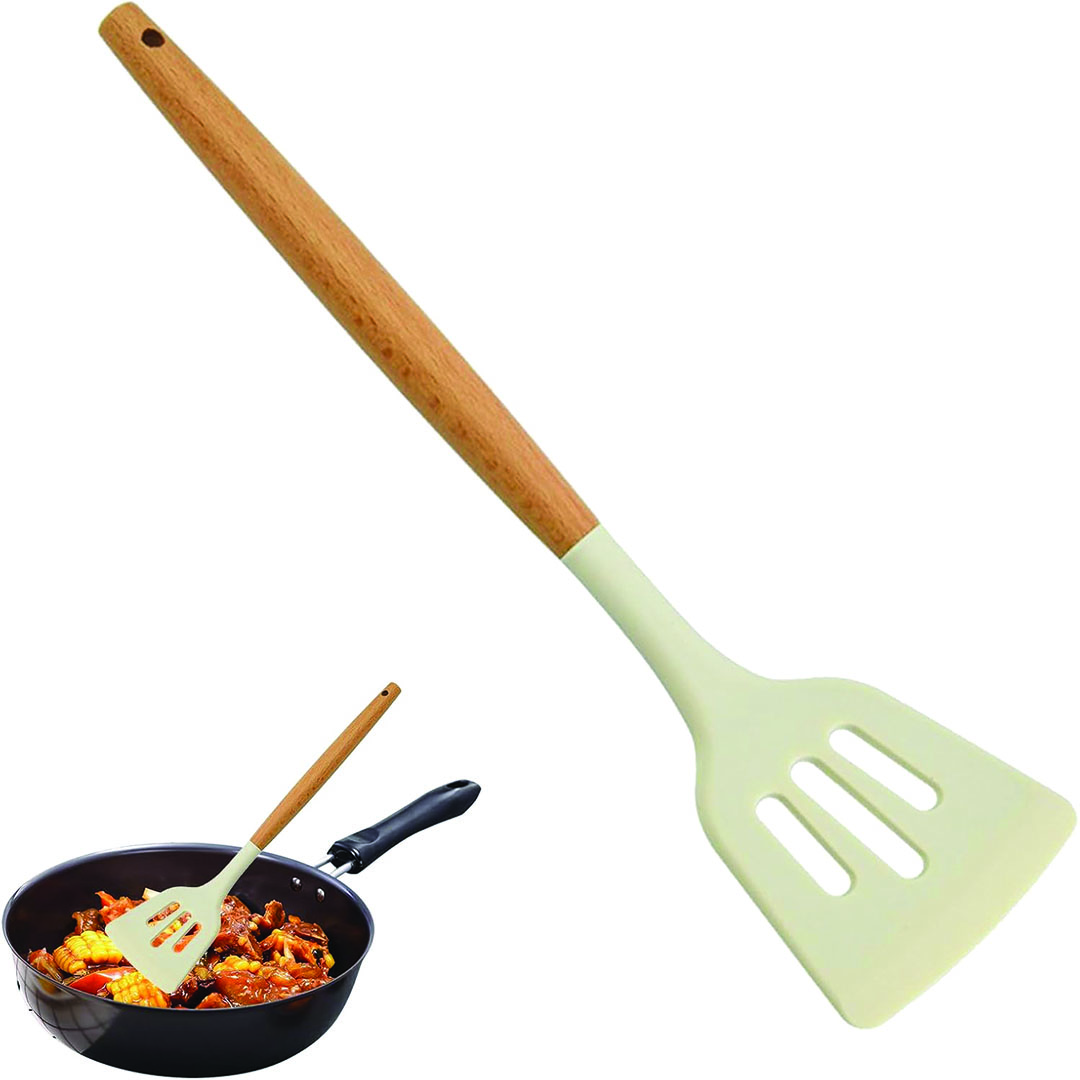 مقصوصة سيليكون بمقبض خشبي - أبيض/بيج