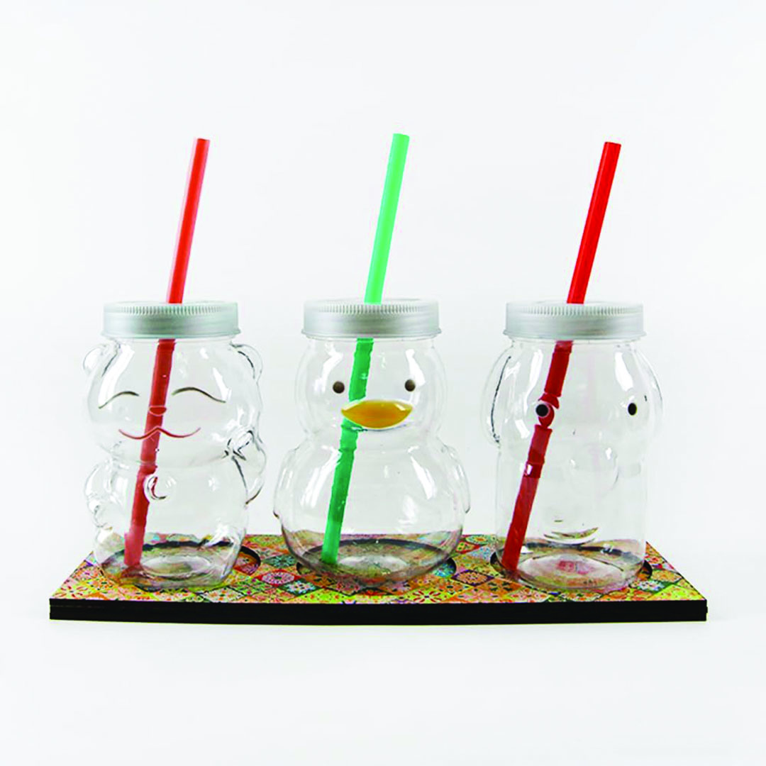 مج للمشروبات المثلجة مع شفاطة - 3 قطع - متعدد الالوان