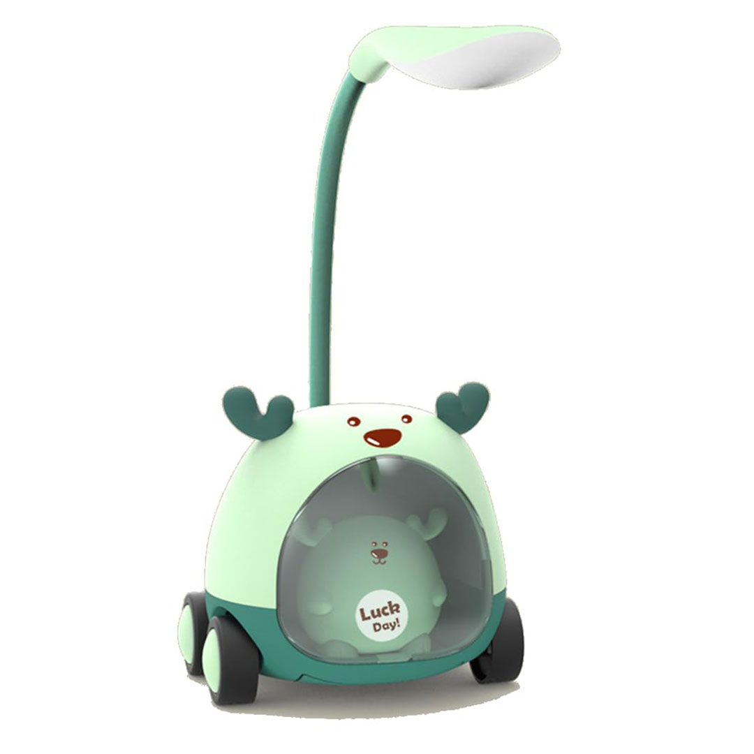 مصباح طاولة LED محمول مع حامل أقلام وبراية - أخضر