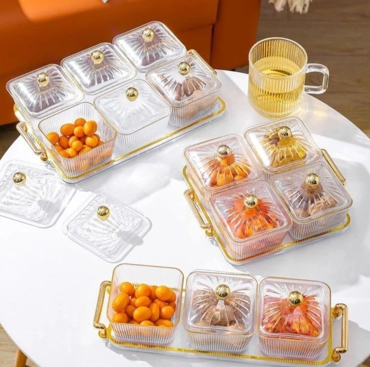 صينية تقديم مع 4 أطباق وغطاء لتقديم المقبلات