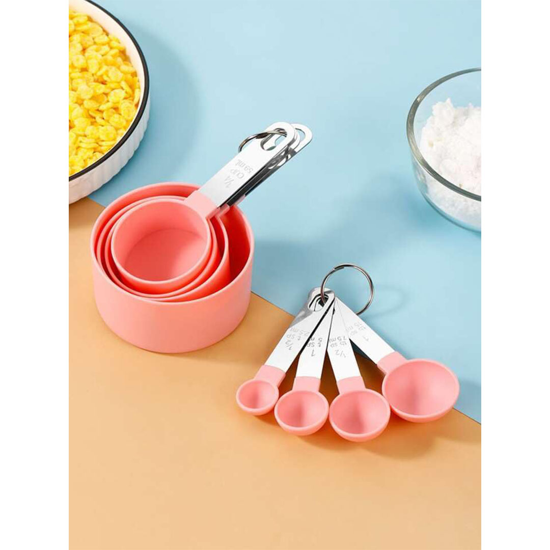 طقم أكواب وملاعق معيارية - 8 قطع - بينك