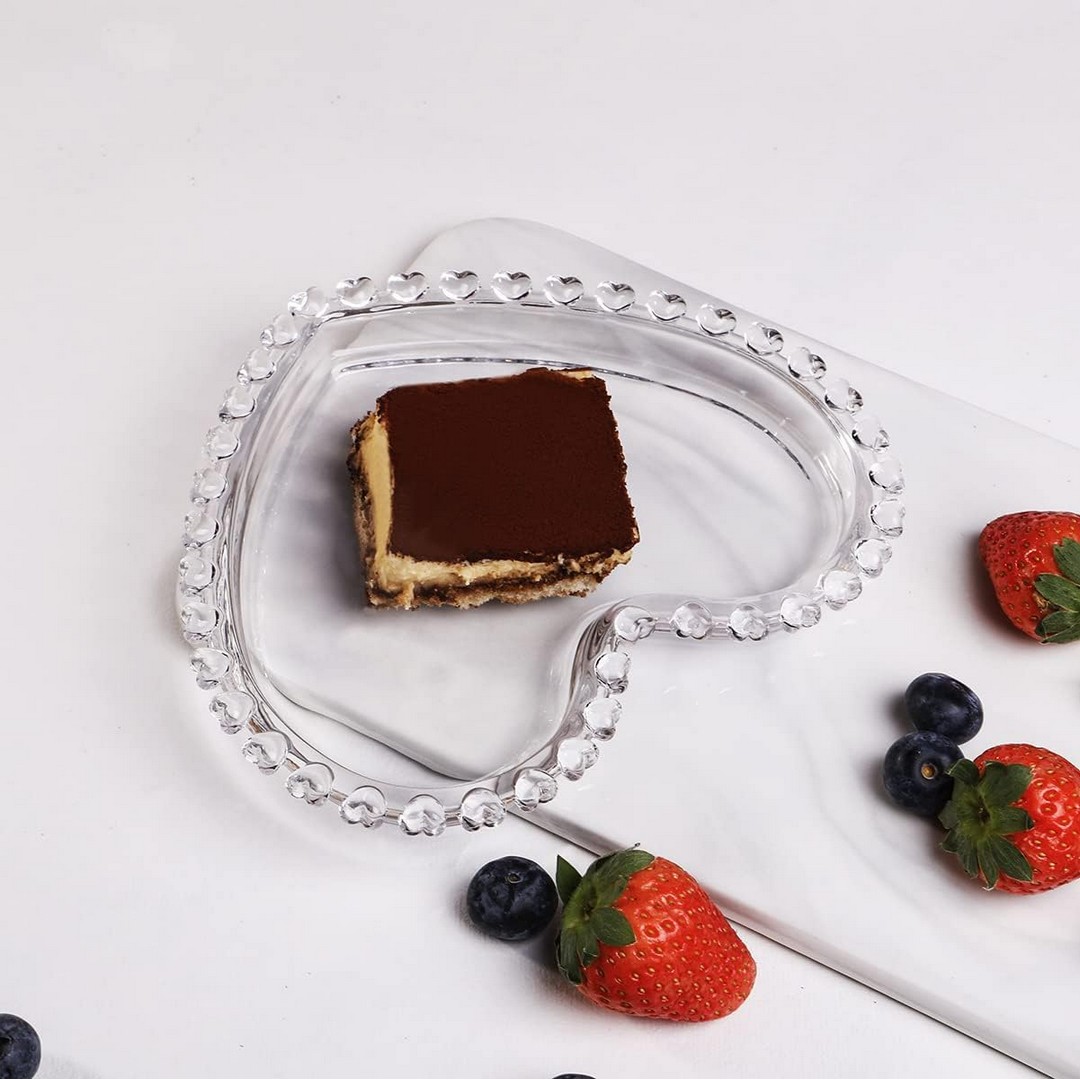 أطباق حلوى زجاجية - شكل قلب - واحدة - شفافة