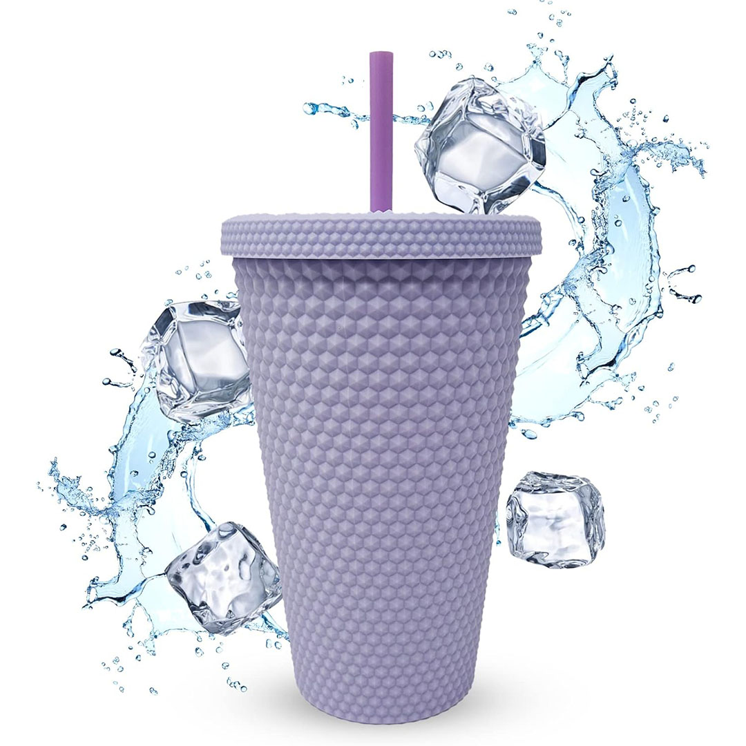 كوب بغطاء للمشروبات المثلجة - 450 مللي - بنفسجي