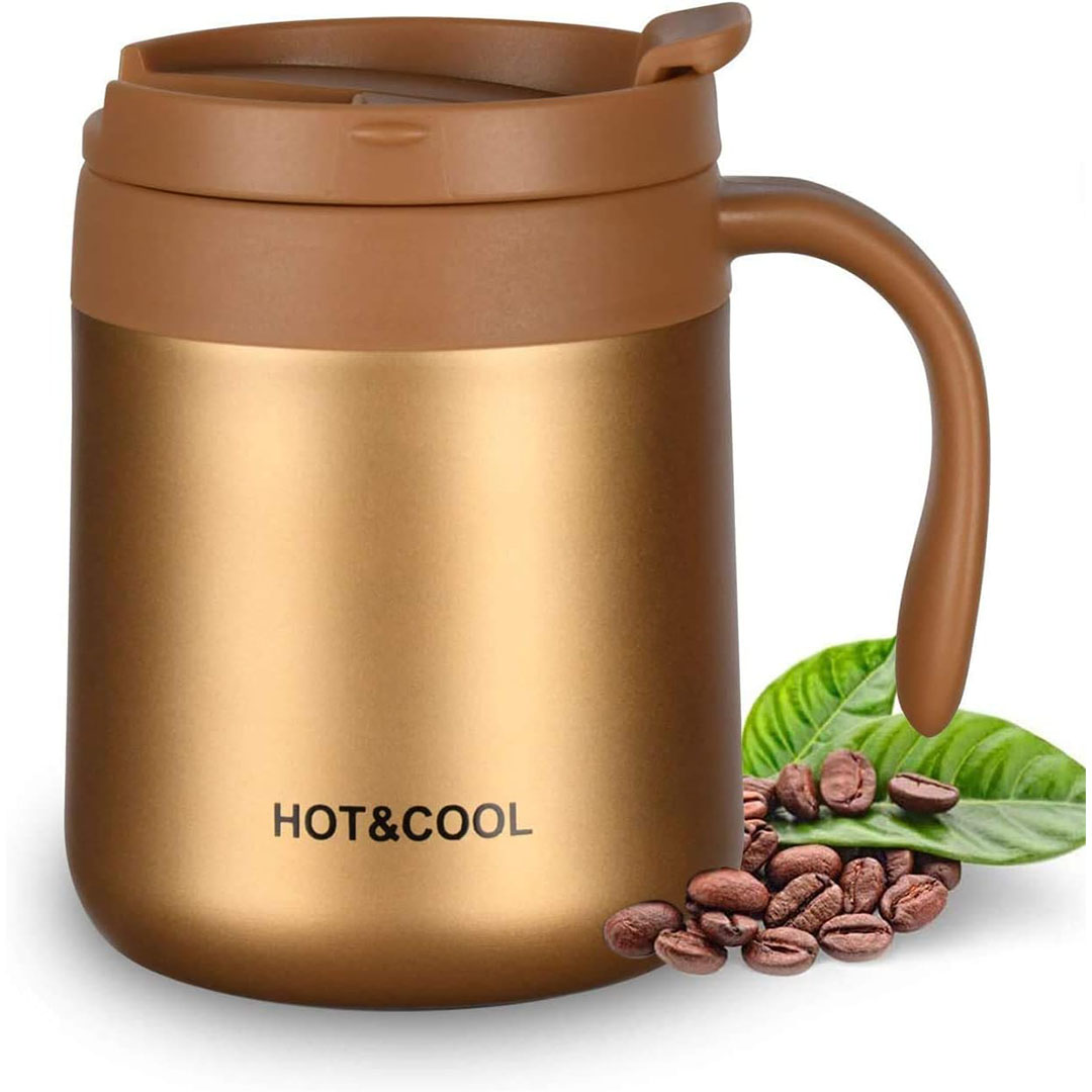 مج حراري عازل للقهوة بغطاء - 350 مللي - ذهبي