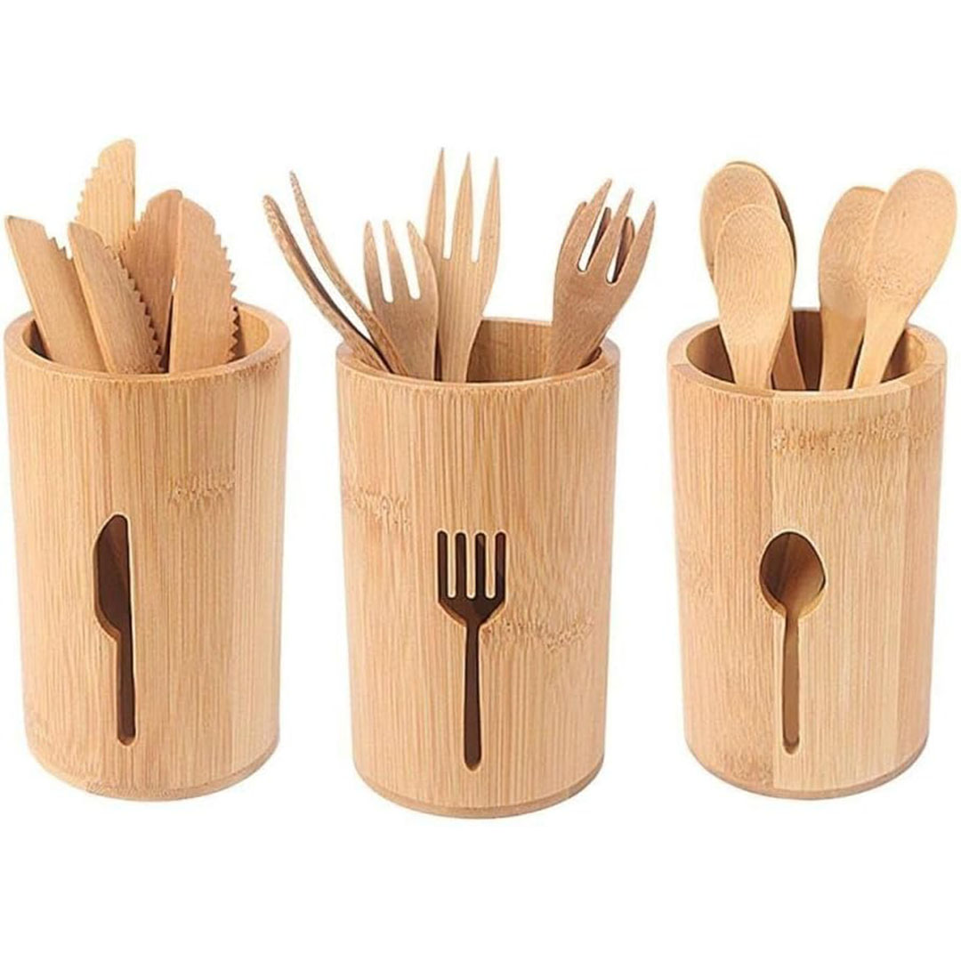 حامل معالق خشب بامبو ضد الماء - 3 قطع - خشبي