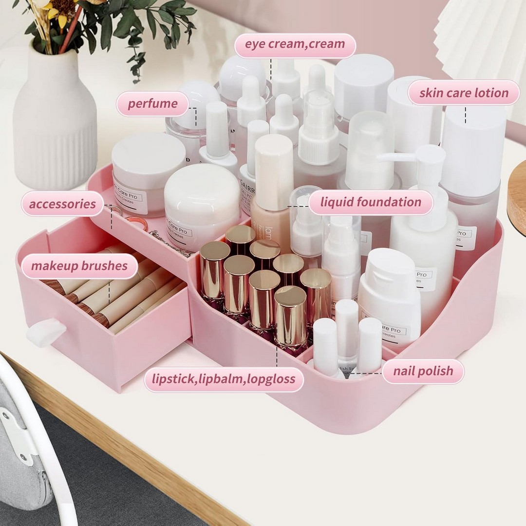 منظم مكياج لتخزين مستحضرات التجميل - بينك