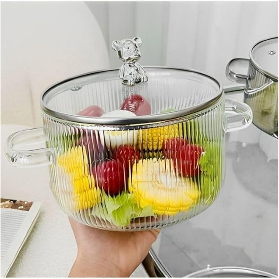 حلة طهي بغطاء ومقبض شكل دب بايركس - فضي