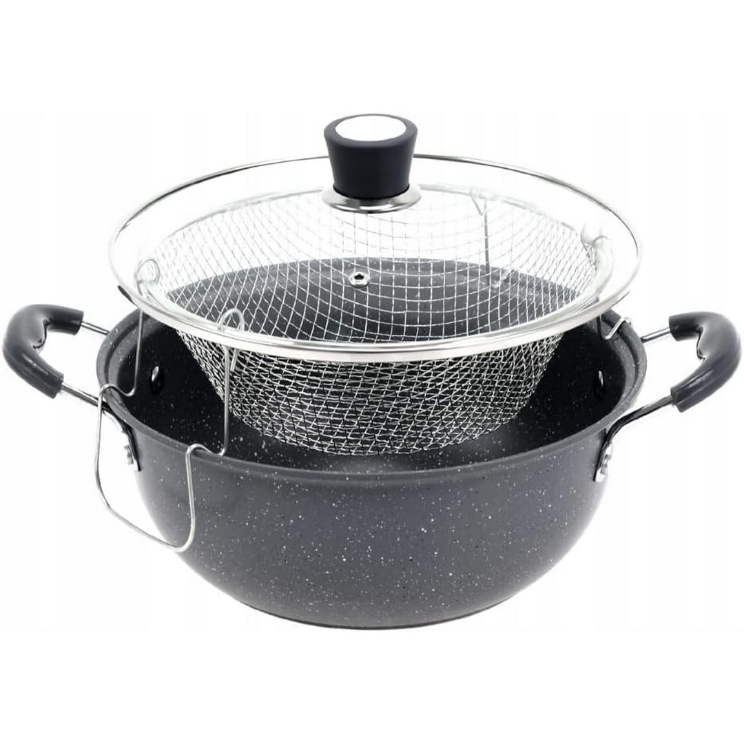 طاسة قلي عميقة مع مصفاة - 24 سم - أسود