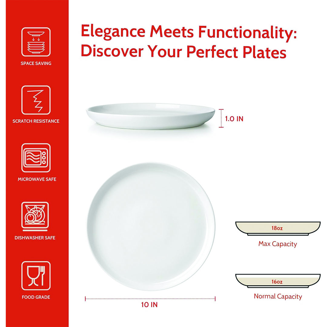 اطباق عشاء دائرية من البورسلين - 6 قطع - أبيض