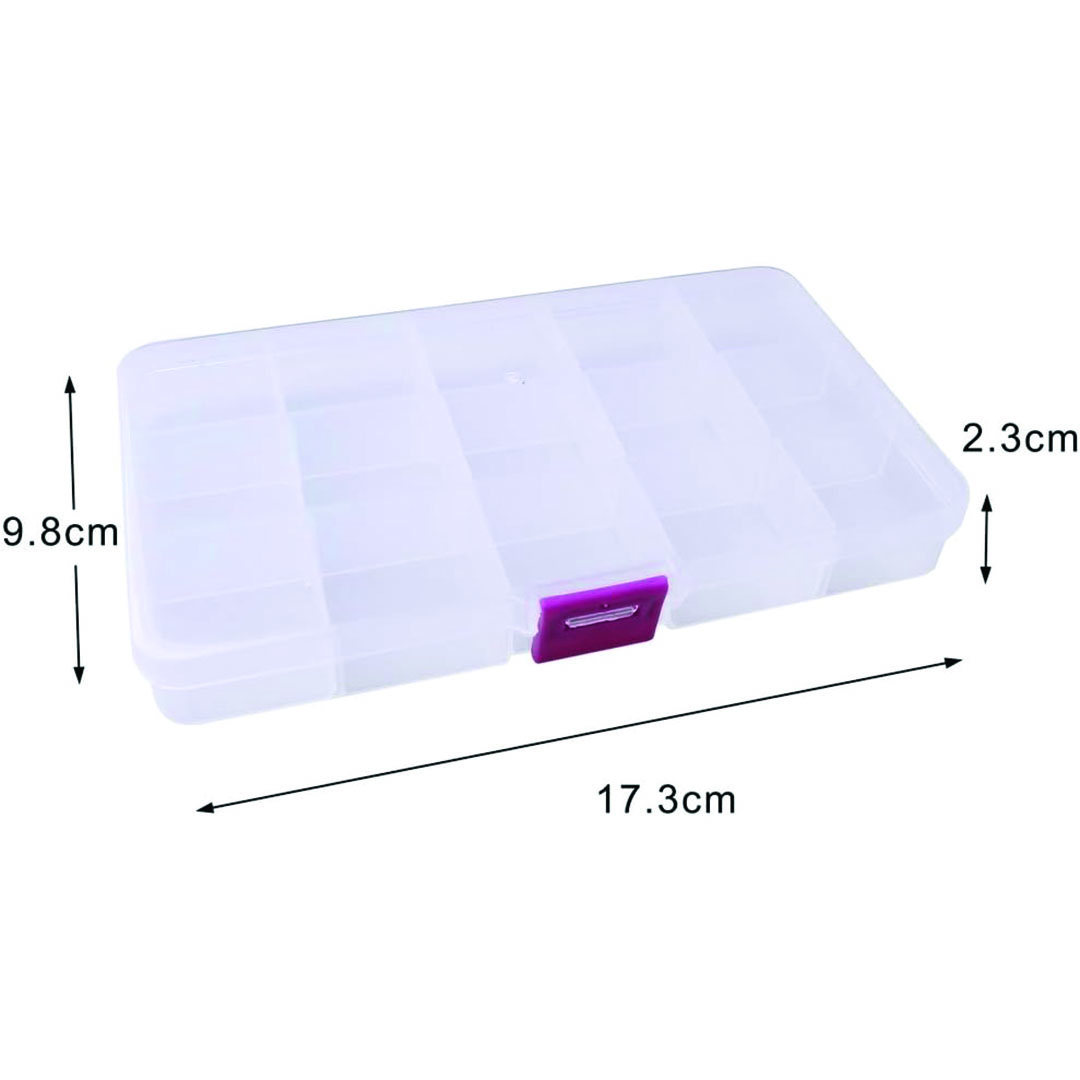 صندوق حفظ بلاستيكي مع فواصل قابله للتغيير - 15 أقسام - شفاف