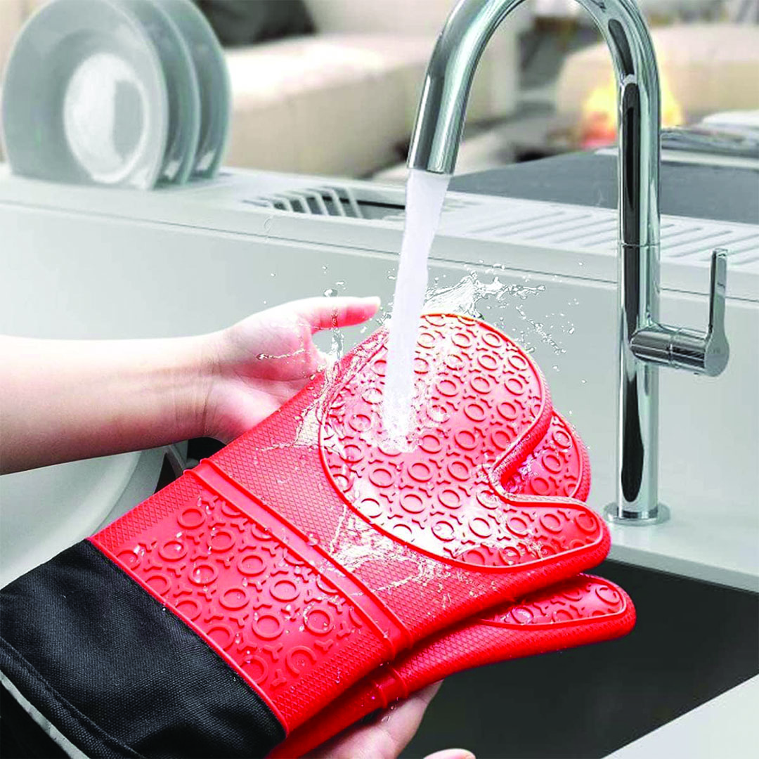 قفازات فرن مقاومة للحرارة - أسود/أحمر