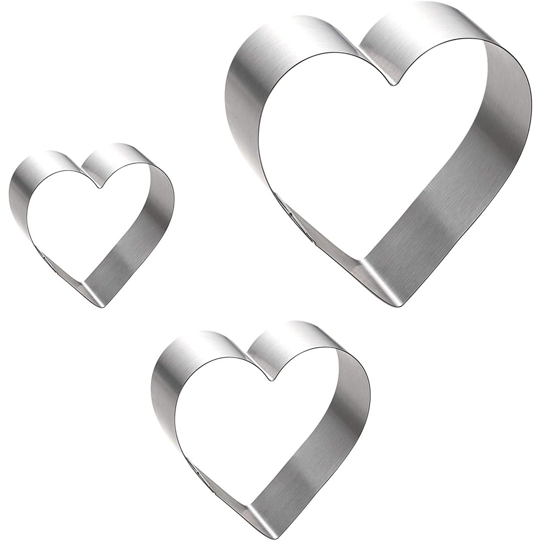 قوالب بتصميم قلب - الستانلس ستيل - 3 قطع - فضي