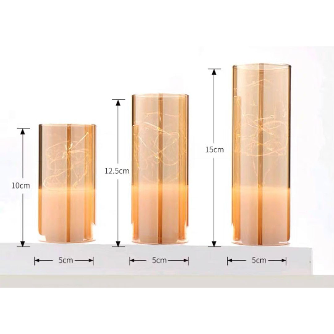 شموع صناعية مضيئة بشكل اسطواني - 3 قطع