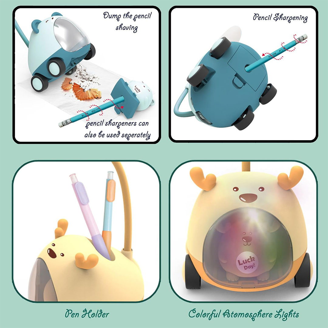 مصباح طاولة LED محمول مع حامل أقلام وبراية - أخضر