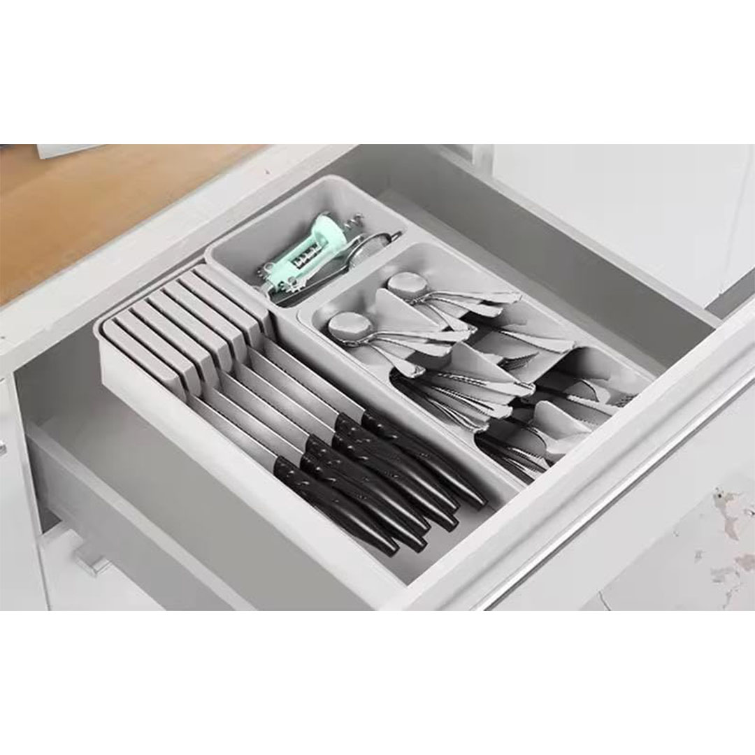 منظم أدوات المطبخ القابل للتوسيع - رمادي