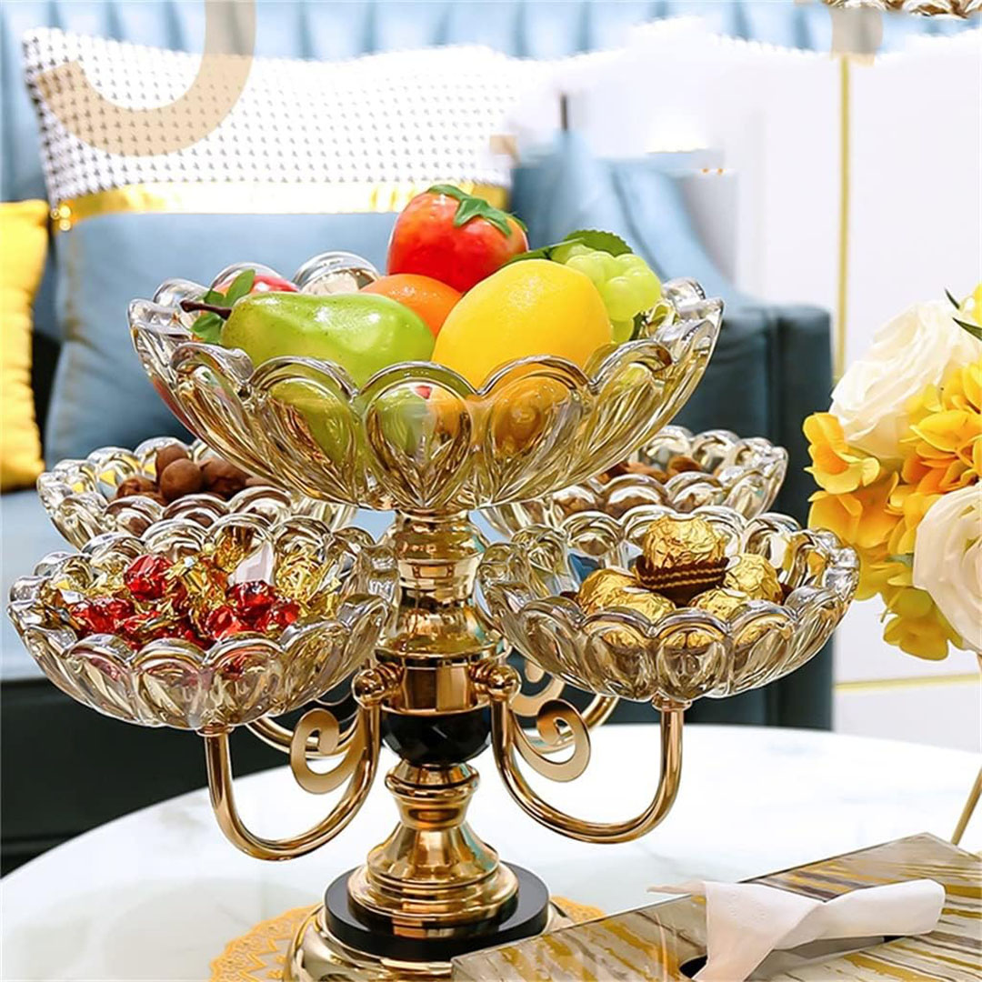 طبق فاكهة شكل شمعدان - ذهبي