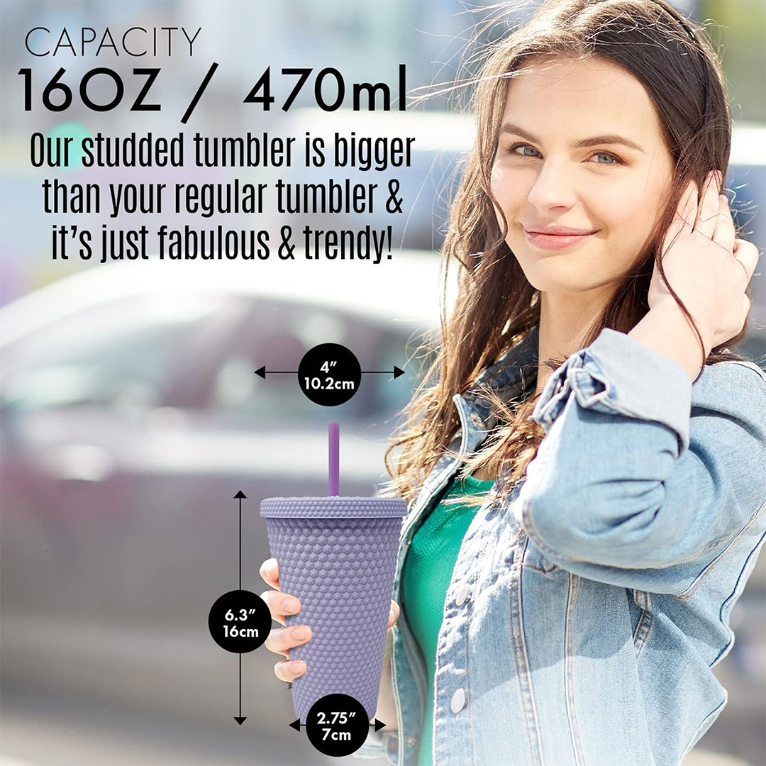 كوب بغطاء للمشروبات المثلجة - 450 مللي - بنفسجي