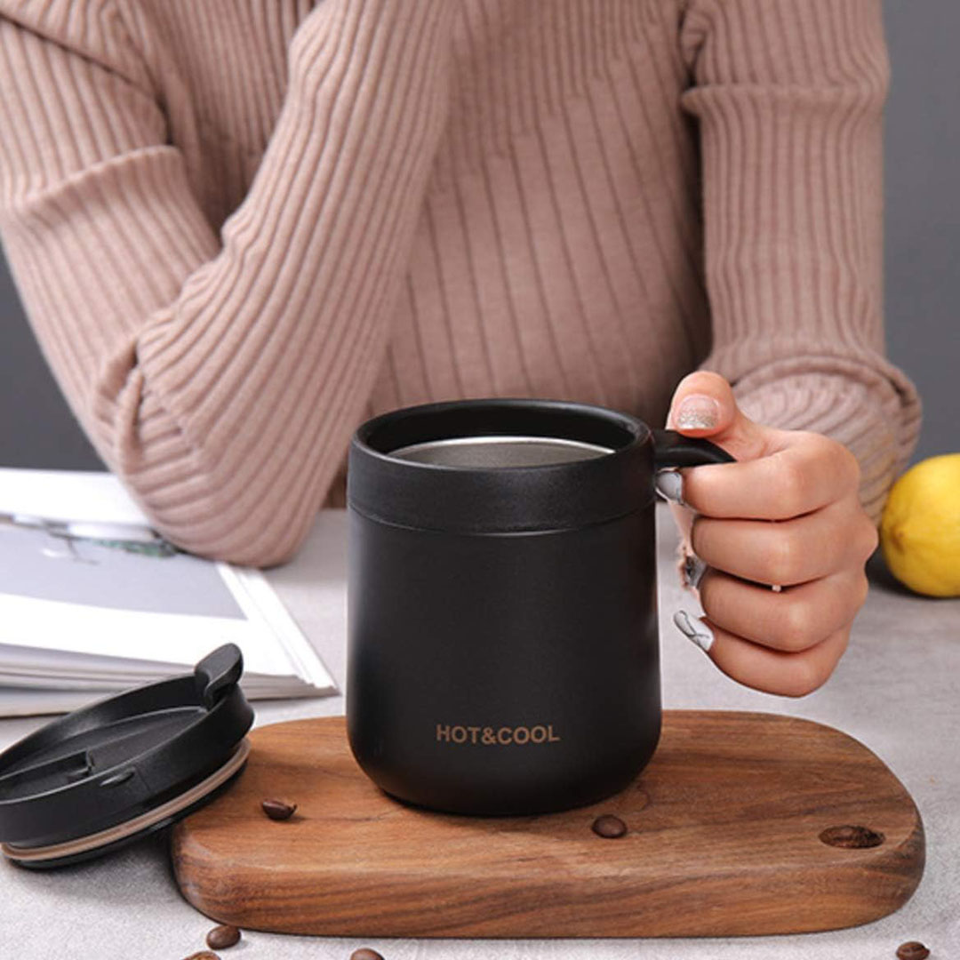 مج حراري عازل للقهوة بغطاء - 350 مللي - أسود