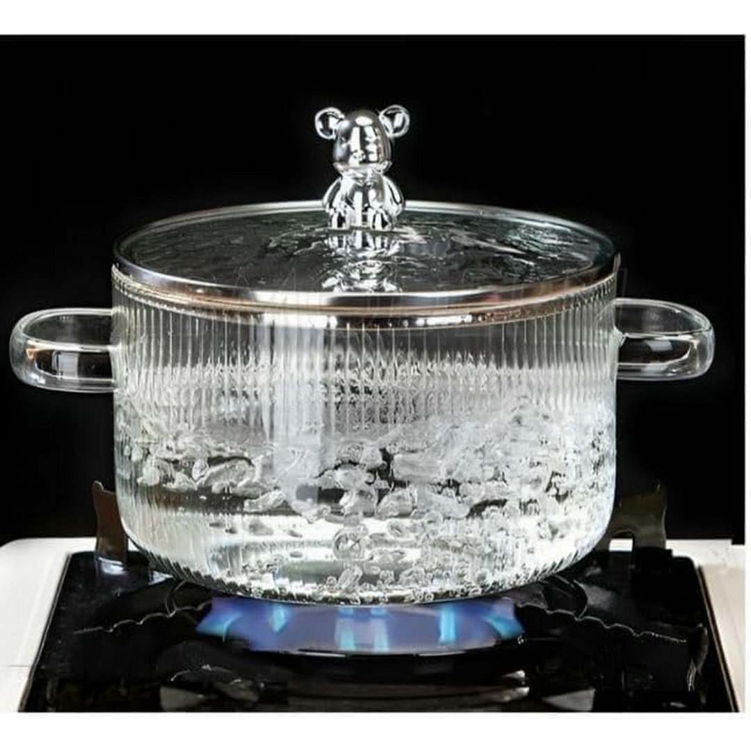 حلة طهي بغطاء ومقبض شكل دب بايركس - فضي