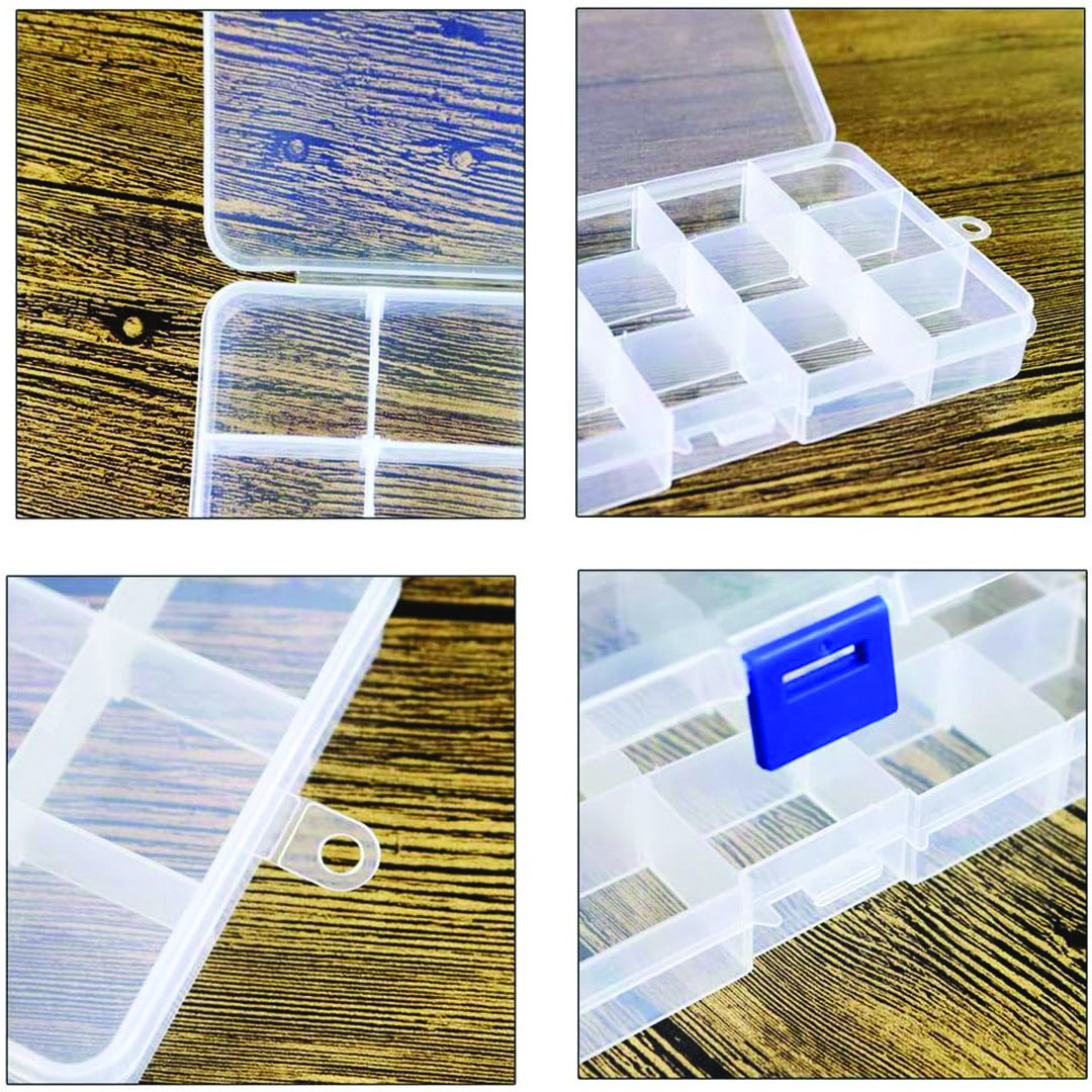 صندوق حفظ بلاستيكي مع فواصل قابله للتغيير - 15 أقسام - شفاف