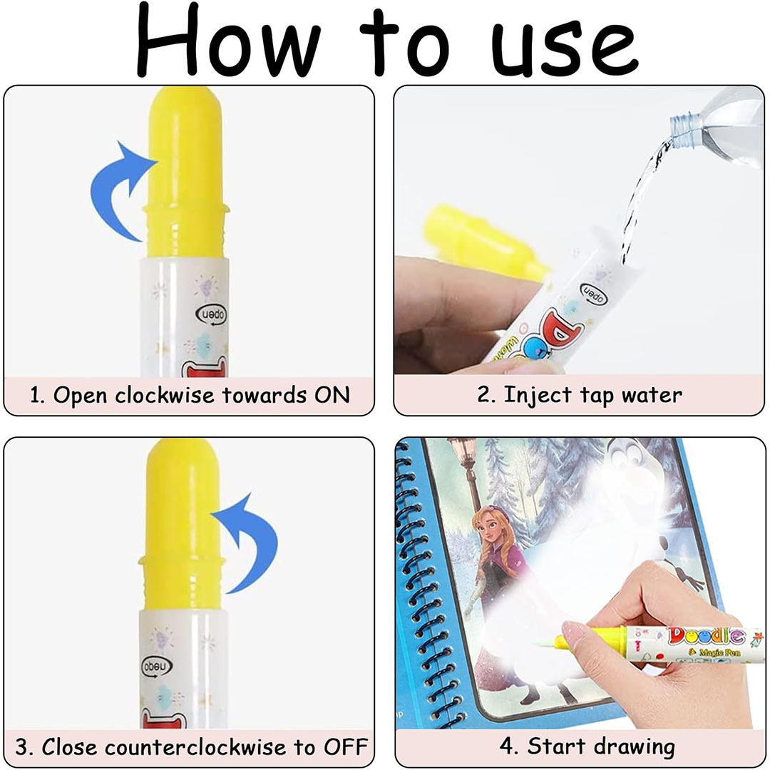 كتاب تلوين مائي سحري مع قلم سحري - بيجليت وبرنسيس