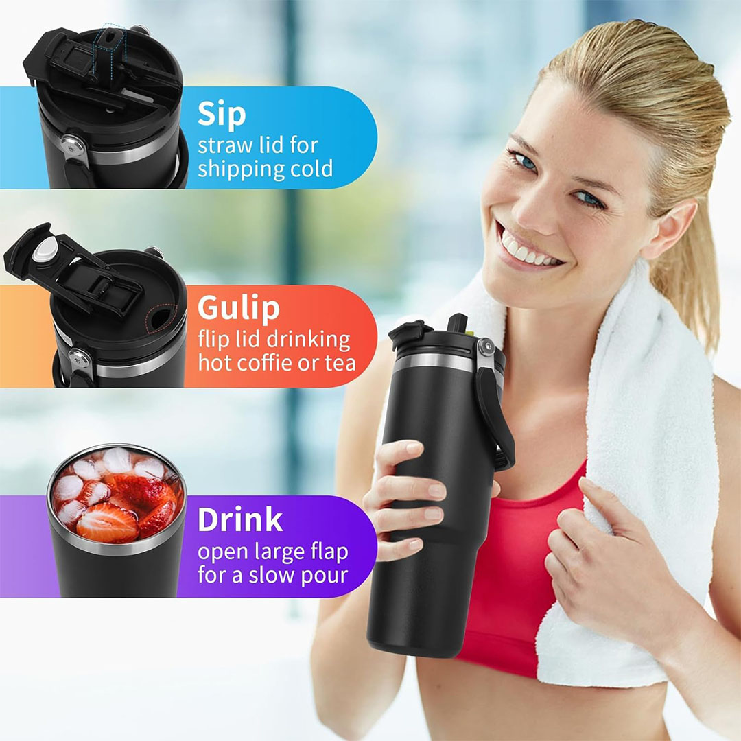 كوب حراري للماء - مضاد للتسرب - أسود