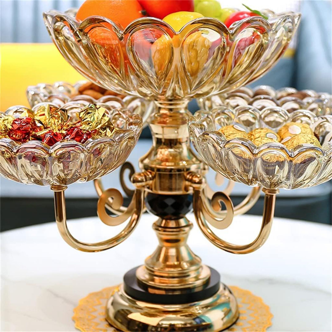 طبق فاكهة شكل شمعدان - ذهبي
