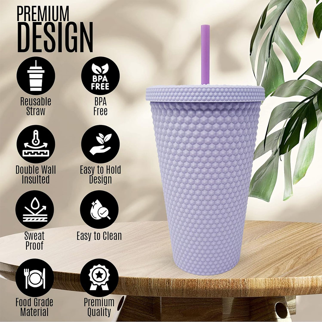 كوب بغطاء للمشروبات المثلجة - 450 مللي - بنفسجي
