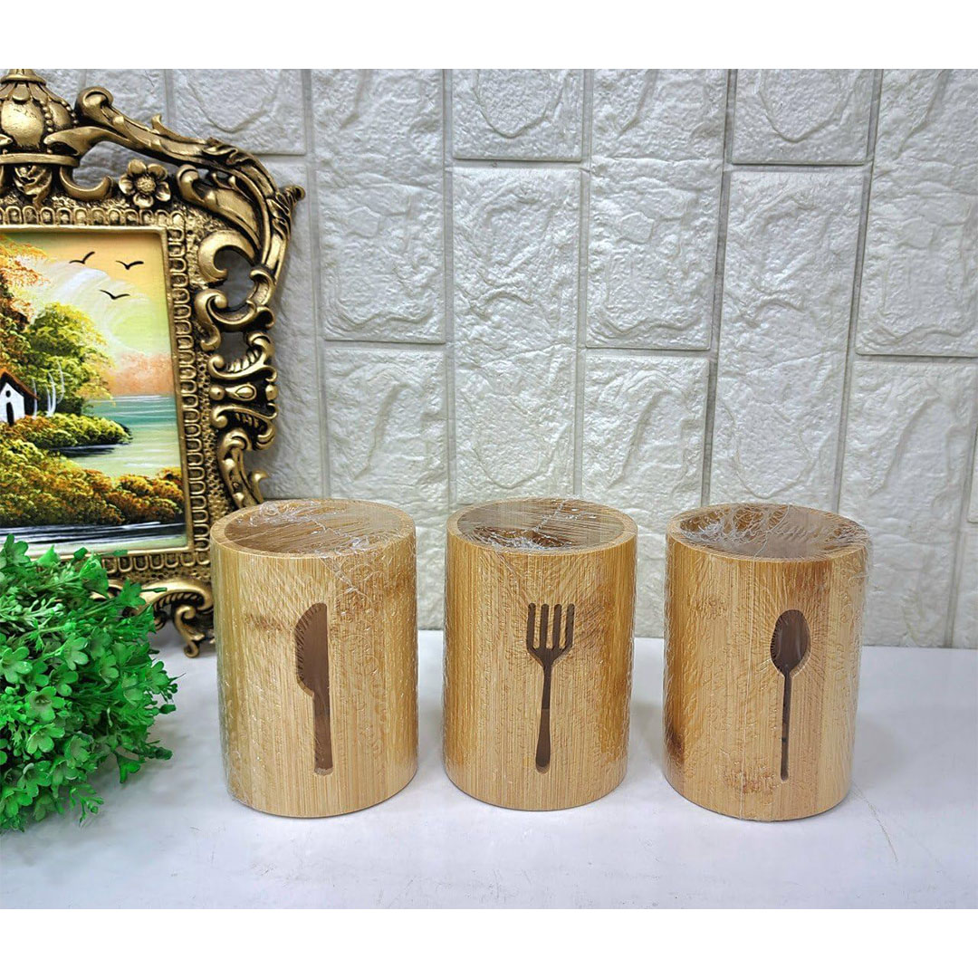 حامل معالق خشب بامبو ضد الماء - 3 قطع - خشبي