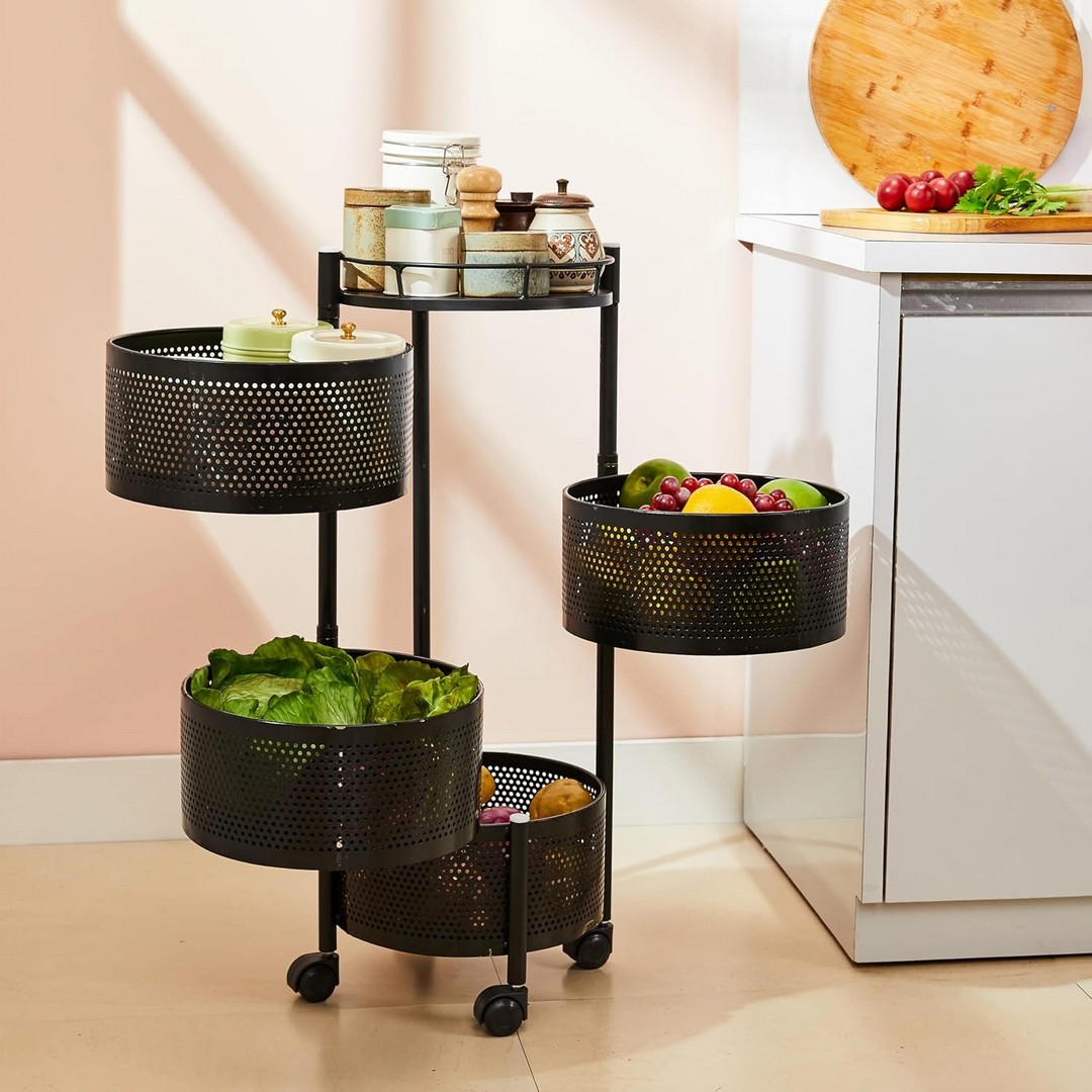 تربو لتخزين الفواكه والخضروات - 4 طبقات - أسود