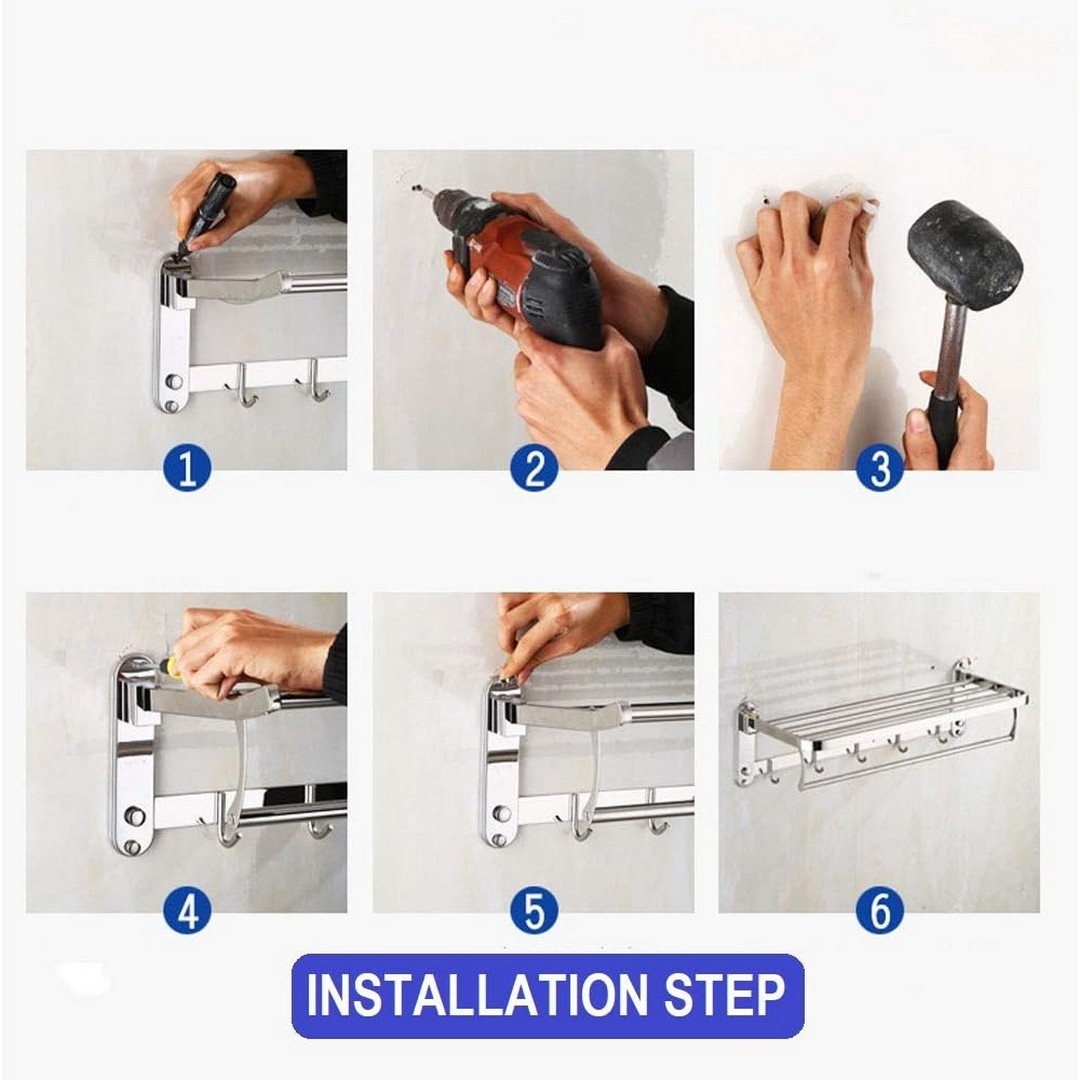 حامل مناشف قابل للطي ستانلس ستيل - فضي