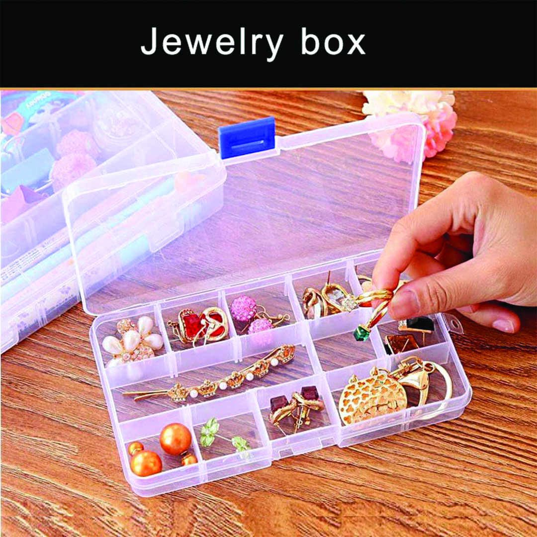 صندوق حفظ بلاستيكي مع فواصل قابله للتغيير - 15 أقسام - شفاف