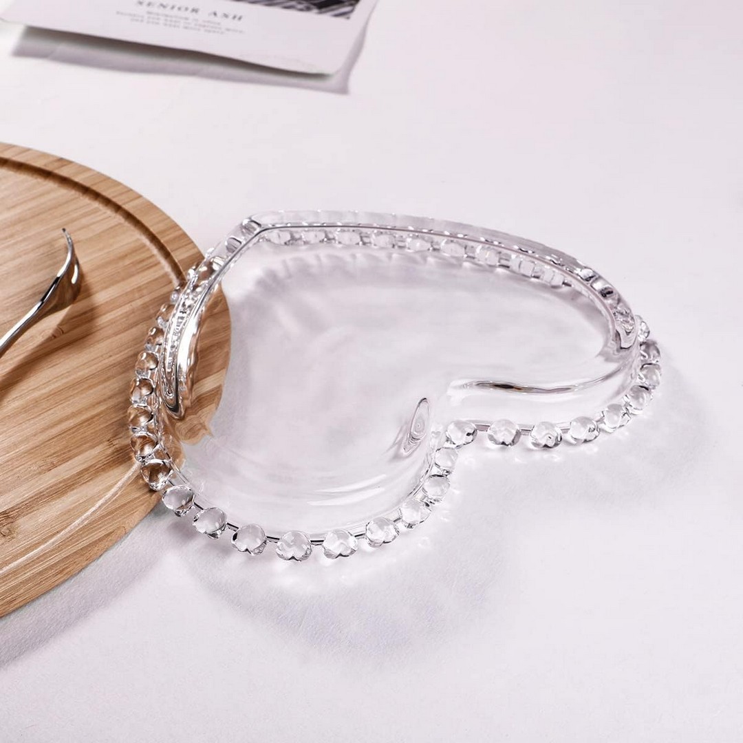 أطباق حلوى زجاجية - شكل قلب - واحدة - شفافة