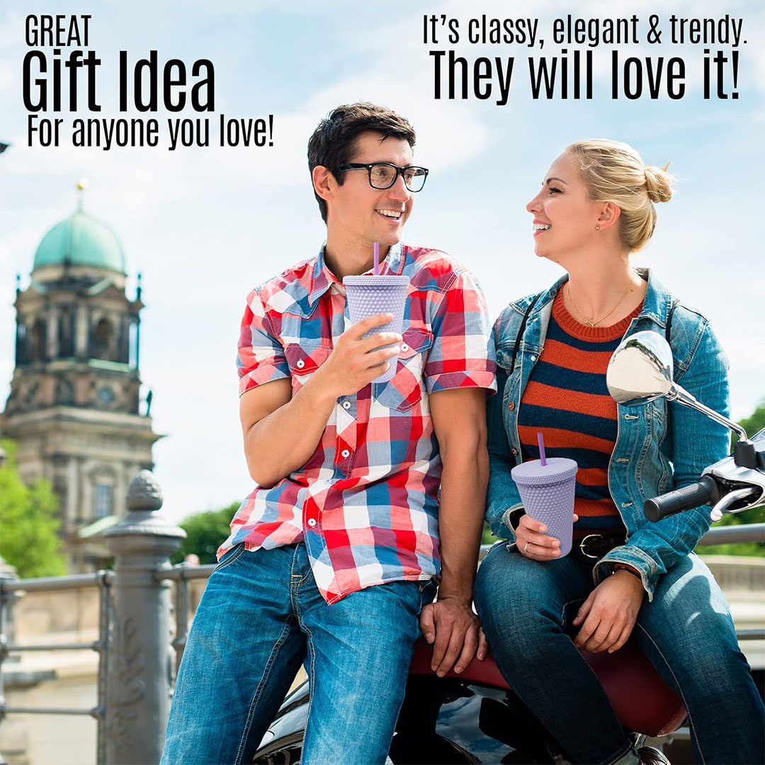 كوب بغطاء للمشروبات المثلجة - 450 مللي - بنفسجي