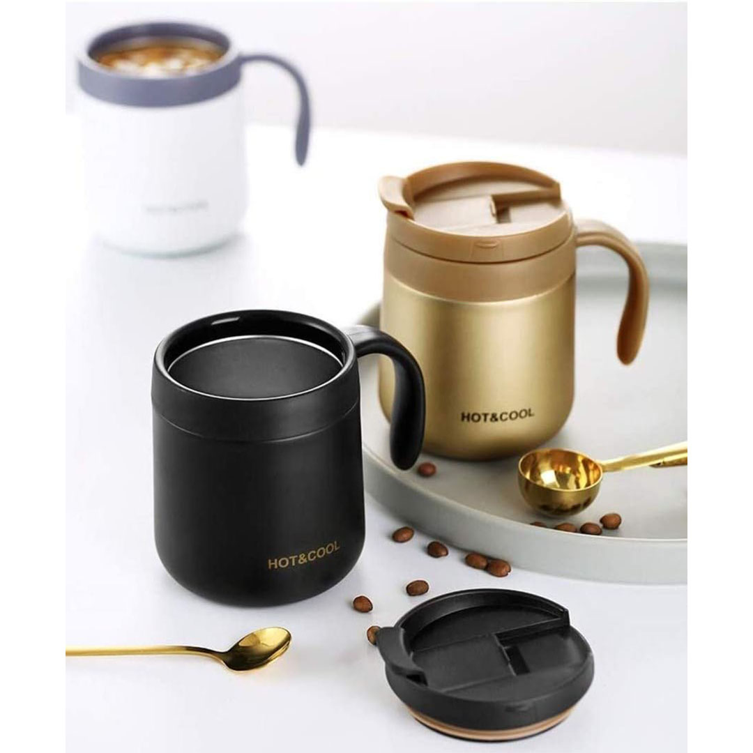 مج حراري عازل للقهوة بغطاء - 350 مللي - ذهبي