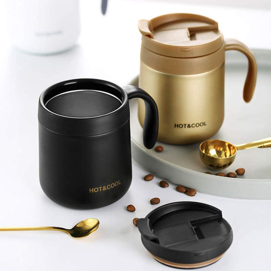 مج حراري عازل للقهوة بغطاء - 350 مللي - أسود