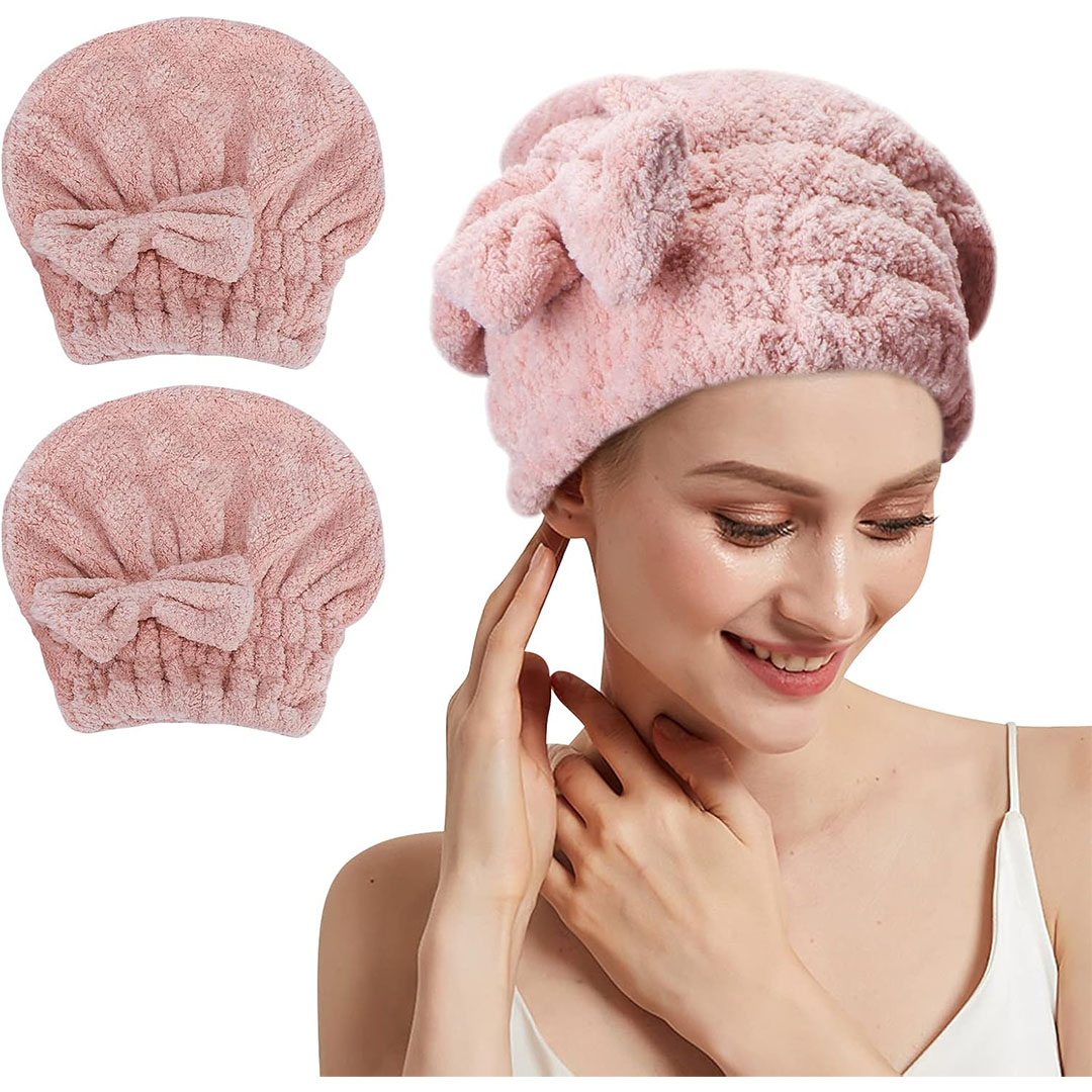 تربون فوطة شعر من المايكروفايبر جيدة الامتصاص - بينك