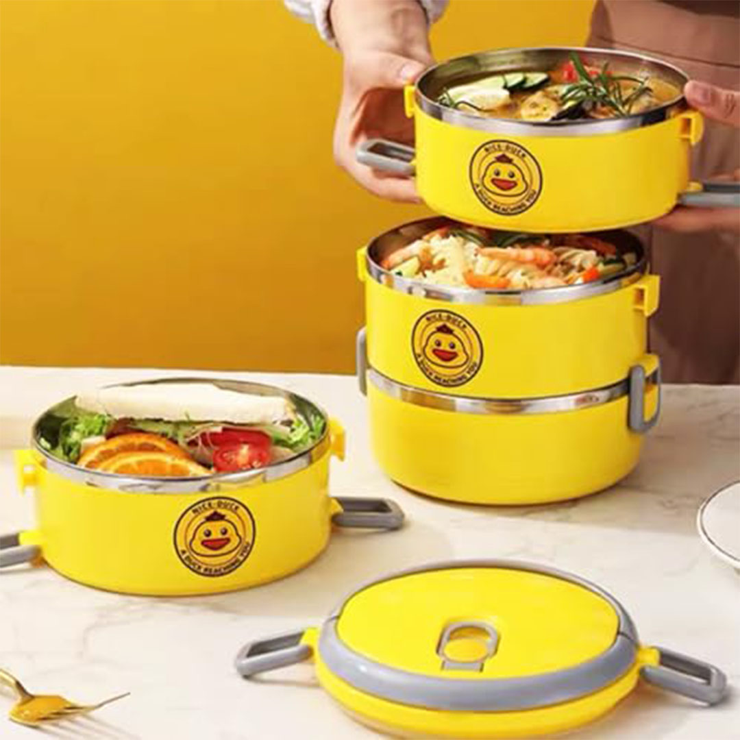 لانش بوكس معزول من الفولاذ - 4 طبقات - أصفر