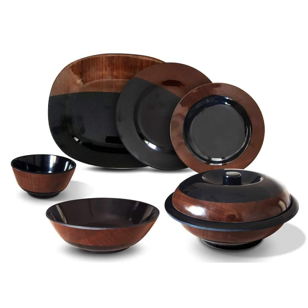 طقم عشاء ميلامين - 38 قطعه -أسود/بني 