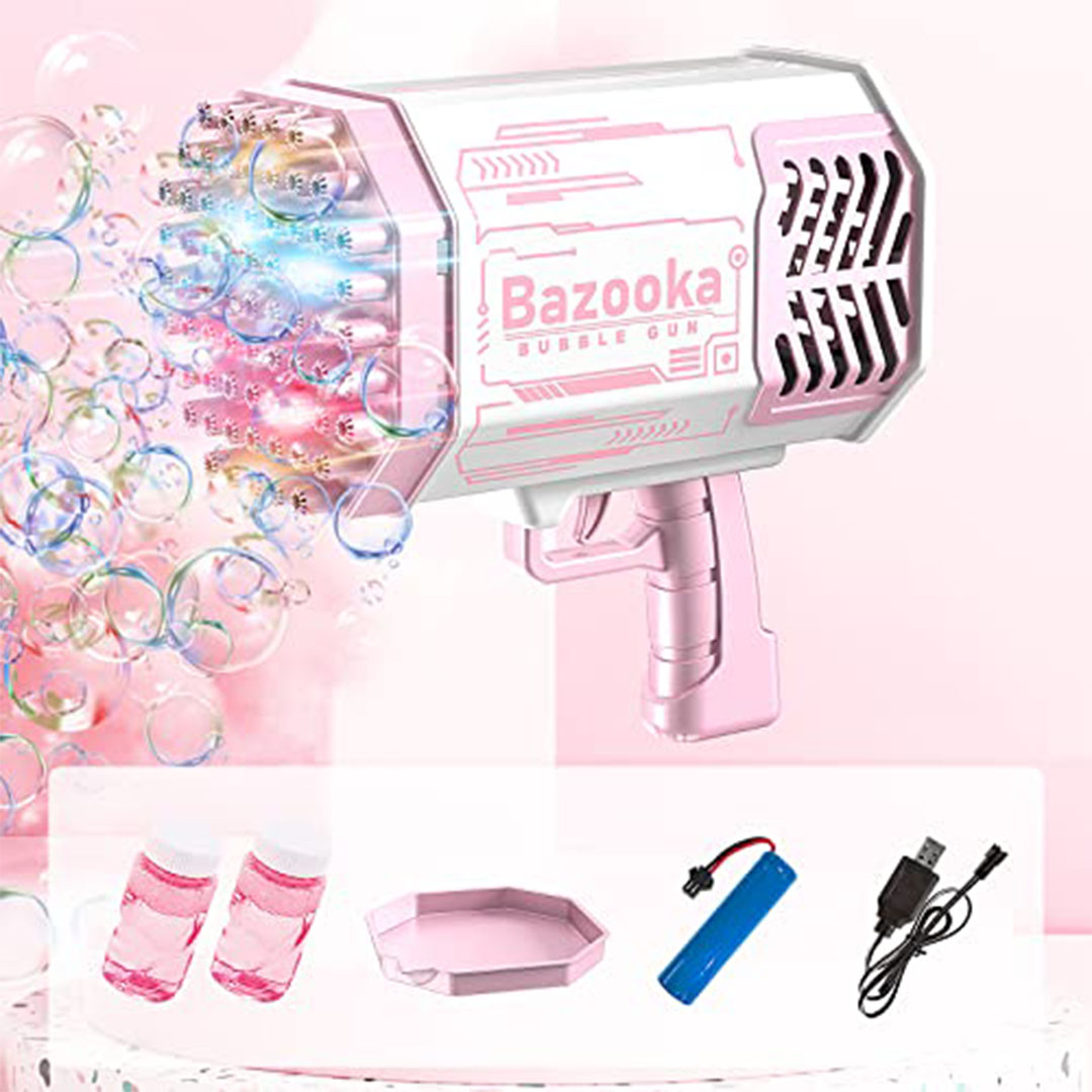 مسدس فقاعات مزود بأضواء - 6000 فقاعة في الدقيقة - بينك