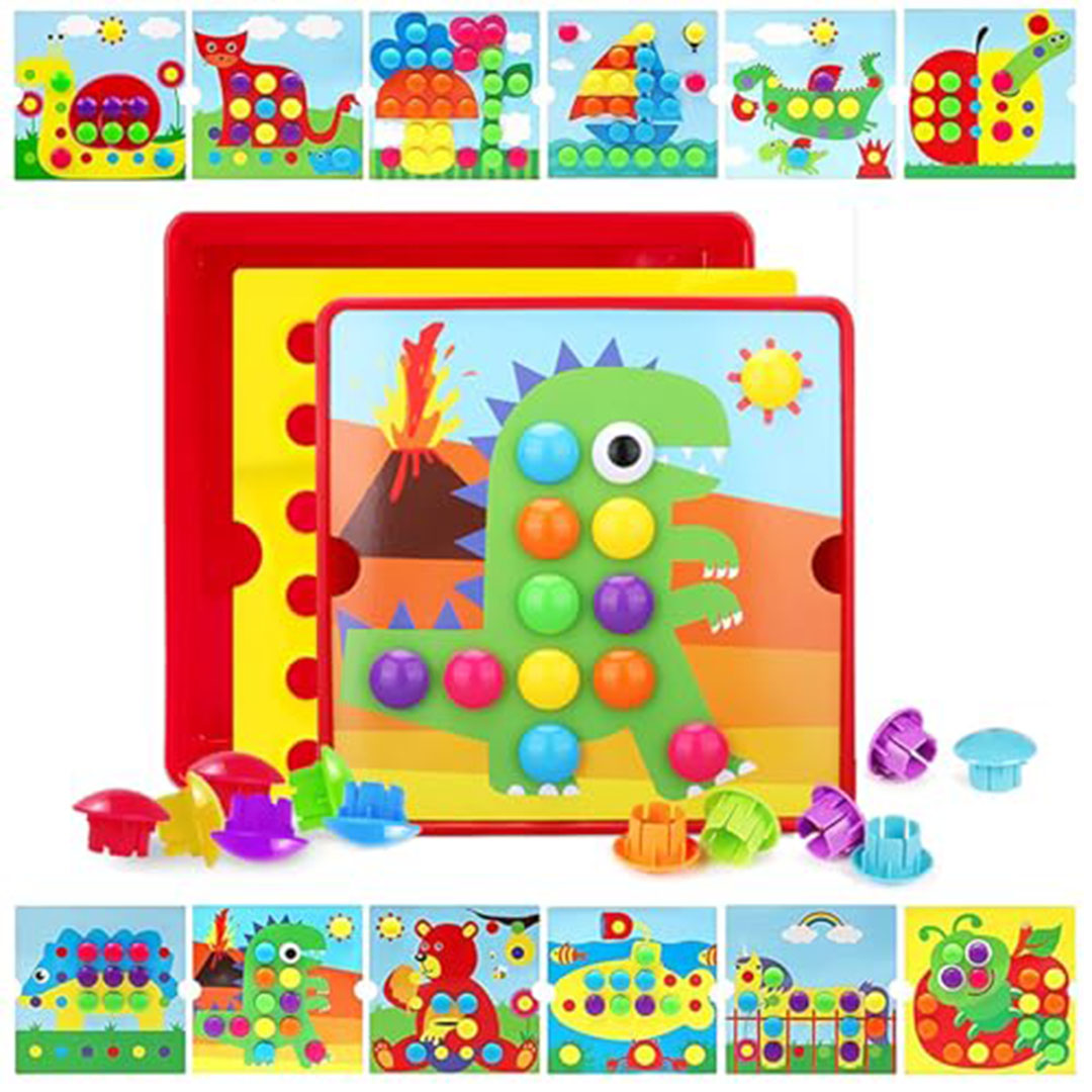 لعبة أزرار الأطفال مع 46 خرزة كبيرة و12 بطاقة ملونة