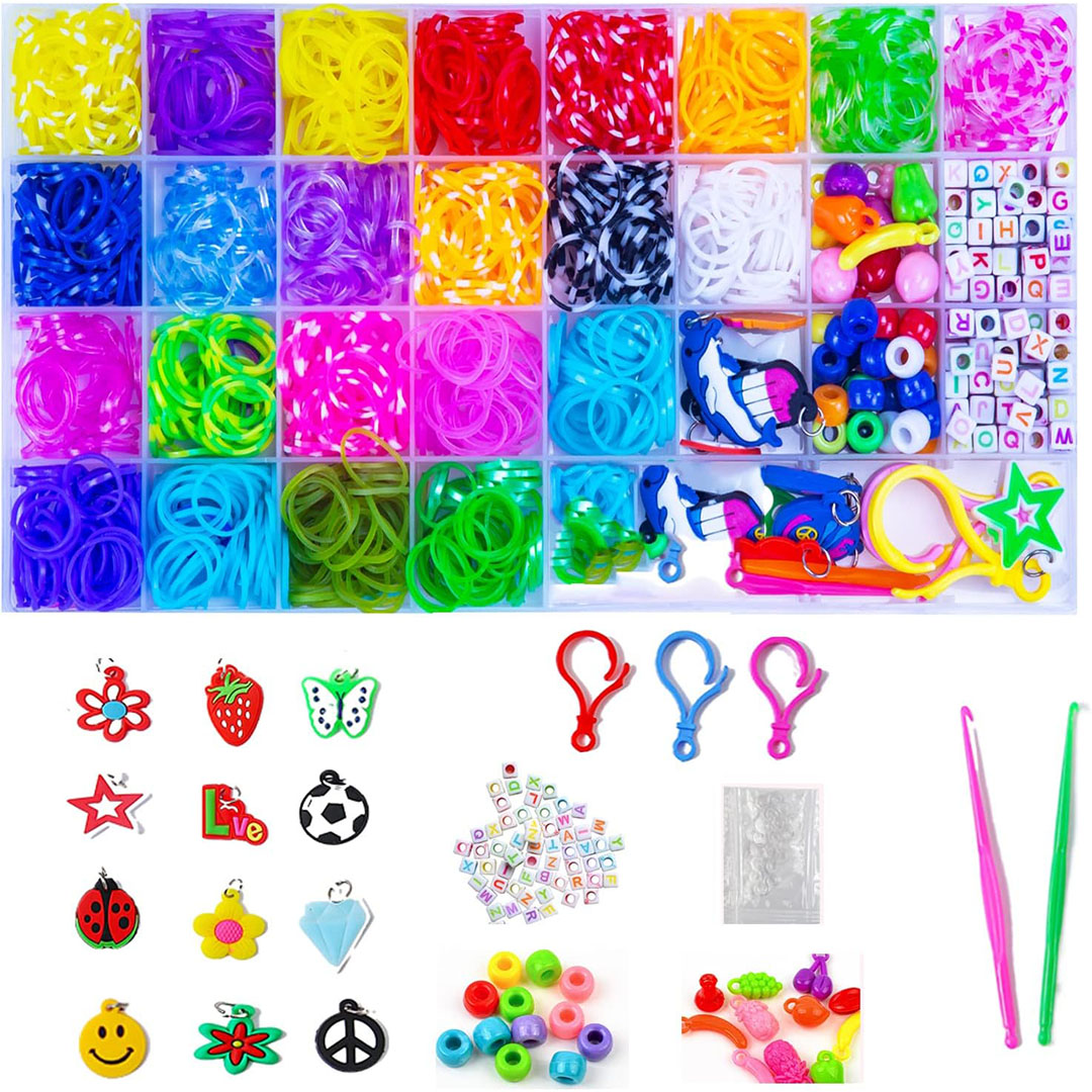مجموعة خرز واساور مطاطية - 2000 قطعة