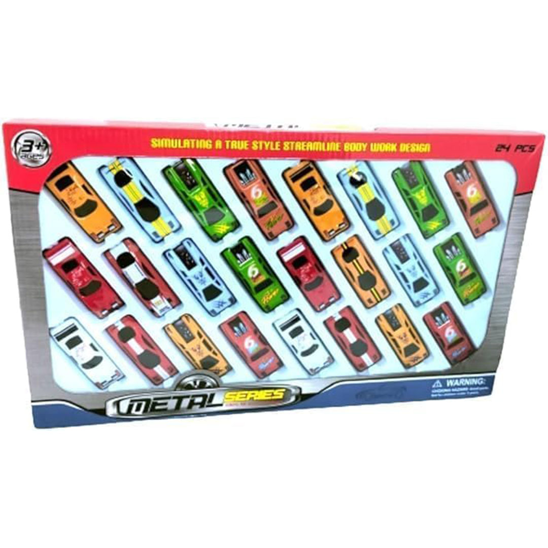 مجموعة سيارات سباق معدنية للأطفال - 24 قطعة