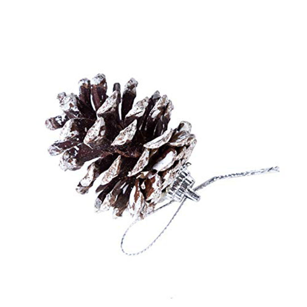 أكواز صنوبر طبيعي مع ثلج أبيض - 4 سم - 6 قطع