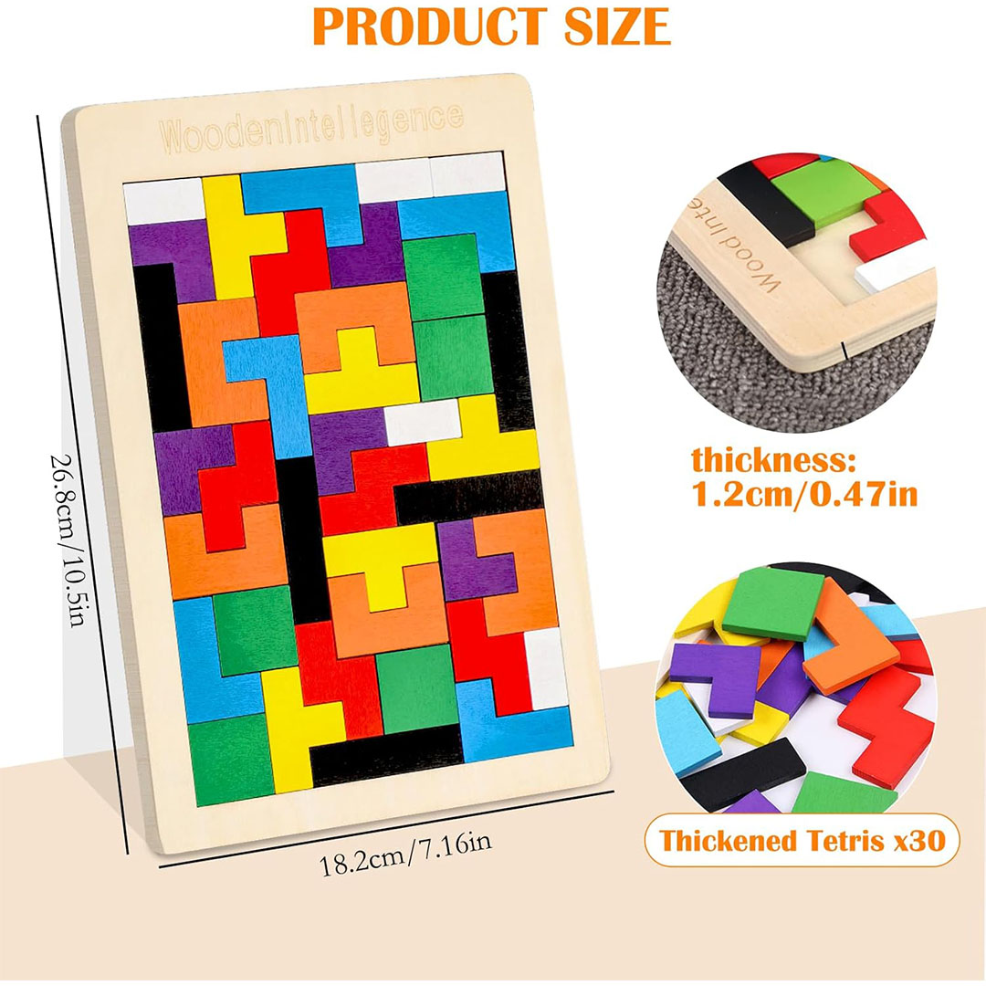 لعبة تيتريس ثلاثية الابعاد خشبية - 30 مكعب بناء